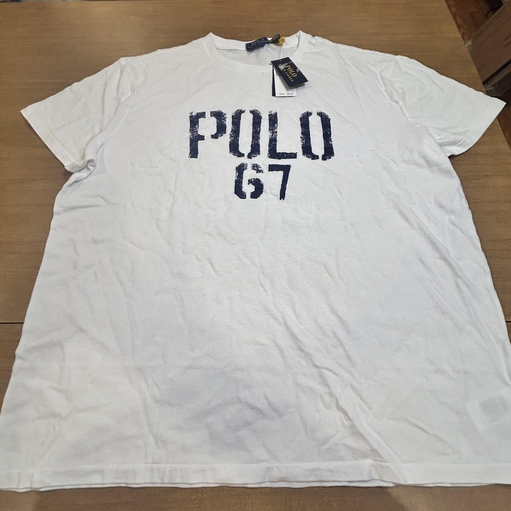 Polo Ralph Lauren Shirt Mens 2XL White Classic Fit POLO 67 Logo T-Shirt NEW